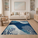 Navy Blue Coral Reef Coastal Area Rug