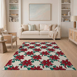Festive Red Poinsettia Floral Floral Vintage Area Rug