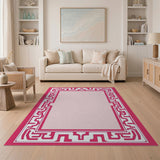Pink Pink Geometric Border Area Rug