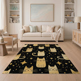 Golden Cartoon Cats Stars Area Rug