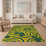 Teal Dump Trucks Wavy Yellow Kids Rug