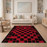 Red Bold Red Black Checkerboard Area Rug