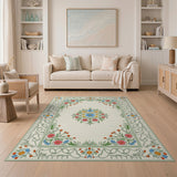 Vibrant Floral Border Vintage Area Rug