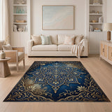 Royal Blue Gold Ornate Mandala Area Rug