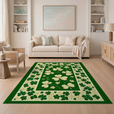 Floral Vintage Emerald Shamrock Clover Area Rug