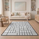 Bold Black White Geometric Grid Black and White Area Rug