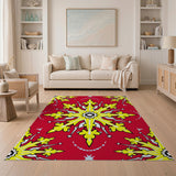 Bold Red Yellow Snowflake Geometric Area Rug