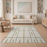 Gold-Outline Beige Geometric Area Rug