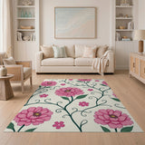 Pink Peony Floral Vine Area Rug