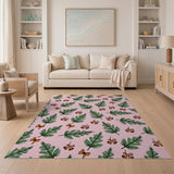 Whimsical Pink Fern Leaves Bow Area Rug