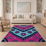 Vibrant Pink Teal Boho Floral Area Rug
