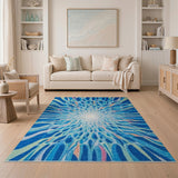 Radiant Abstract Blue Burst Area Rug