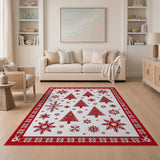 Festive Red Snowflake Christmas Tree Area Rug