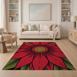 Floral Vintage Bold Red Poinsettia Floral Area Rug