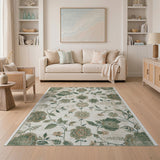Distressed Green Floral Vintage Area Rug
