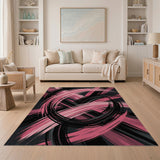ODIKA Modern Abstract Brushstroke Pink & Black Washable Area Rug