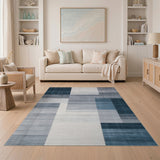 Modern Navy Blue Grey Geometric Area Rug