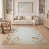 Delicate Beige Vine Leaf Border Rug