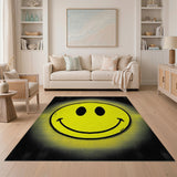 ODIKA Yellow Retro Smiley Face Washable Area Rug - Low Pile Pop Art Non-Slip Rug