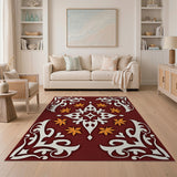 Ornate Red Persian Rug with Orange Maple Leaves