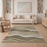 Earthy Brown Tan Wave Abstract Area Rug