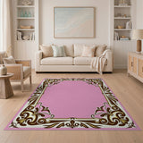 Pink Elegant Pink Ornate Border Area Rug