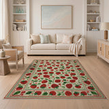 ODIKA Vintage Strawberry Washable Rug - Non-Slip Low Pile Indoor Area Rug - Kid & Pet Friendly