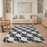 Black and White Floral Vintage Elegant Black White Floral Damask Area Rug