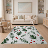 Festive Green Holly Leaves Red Berries Area Rug