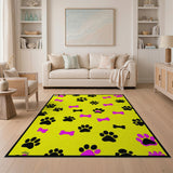 Playful Yellow Paw Prints Pink Bones Area Rug