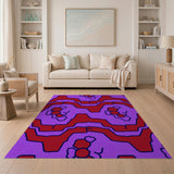 Bold Red Geometric on Purple Abstract Area Rug