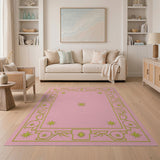 Ornate Pink Area Rug with Gold Floral Border