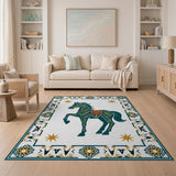 Teal Rearing Horse Heritage Tribal Rug