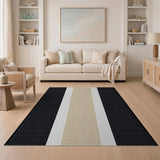 Modern Striped Area Rug in Black, White Beige