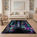 Multi-color and Patterns Neon Cyberpunk City Skyline Area Rug