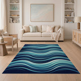 Abstract Area Teal Navy Wave Abstract Area Rug