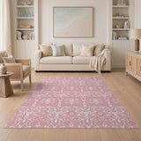 Elegant White-on-Pink Floral Damask Area Rug