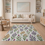 Purple Orange Floral Leaves Pattern Area Rug