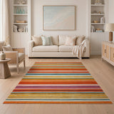 Horizontal Stripe Multi-color and Patterns Vibrant Multi-Color Horizontal Stripe Area Rug