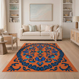 Vibrant Orange Blue Floral Persian Area Rug
