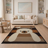 Adorable White Bear Hearts Brown Tan Striped Rug