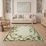 Ornate Green Ivy Vine Border Area Rug
