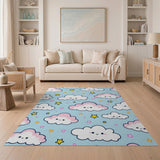 Cute Smiling Clouds Stars Area Rug