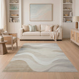 Serene Beige Wave Abstract Abstract Area Area Rug