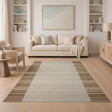 Beige Striped Border Geometric Area Rug