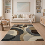 Brown and Tan Modern Geometric Brown Tan Abstract Area Rug