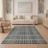 Black White Textured Grid Woven Rug