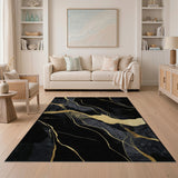 Abstract Area Gold Veined Black Marble Abstract Area Rug