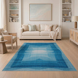Blue Ombre Curved Abstract Area Rug
