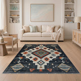 Black Fringed Southwestern Diamond Area Rug